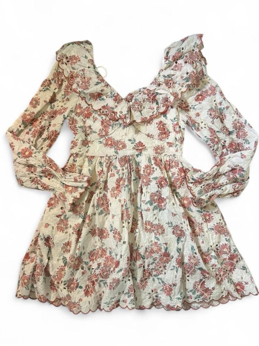 Just Me Cream Dress with Rust Floral Print